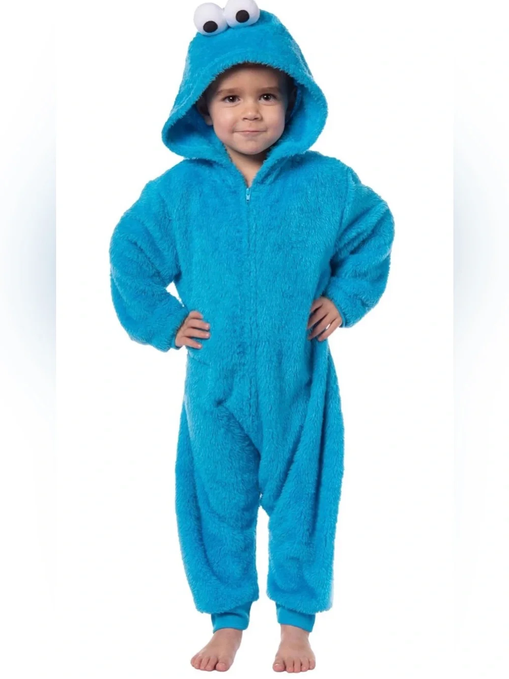 Sesame Street Bright Blue Cookie Monster Plush Hooded One-Piece Costume